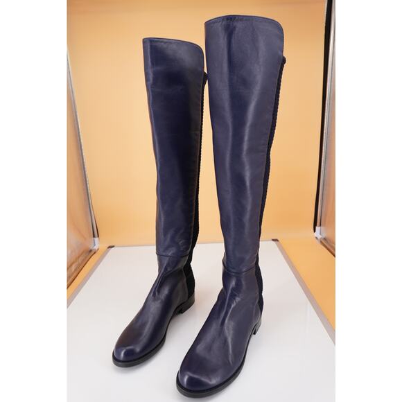Stuart Weitzman 5050 Over The Knee Navy Blue Leather Stretch Boots SZ 6 New $975 - Picture 5 of 9